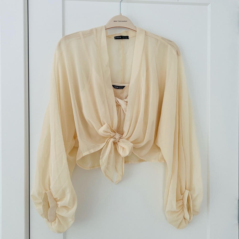 2 piece Shein ivory swimwear cover up top set